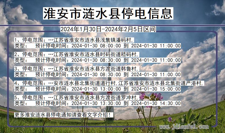 江苏省淮安涟水停电通知