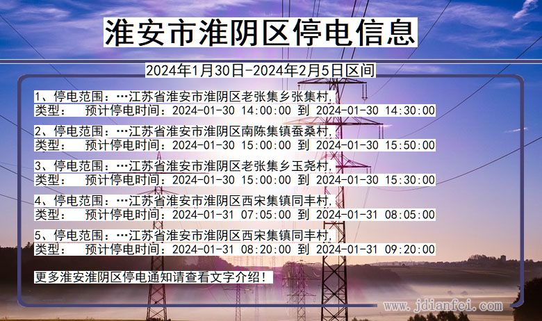 江苏省淮安淮阴停电通知