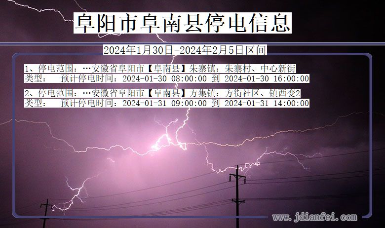 安徽省阜阳阜南停电通知