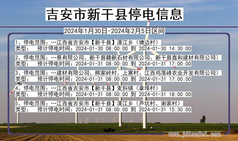 江西省吉安新干停电通知
