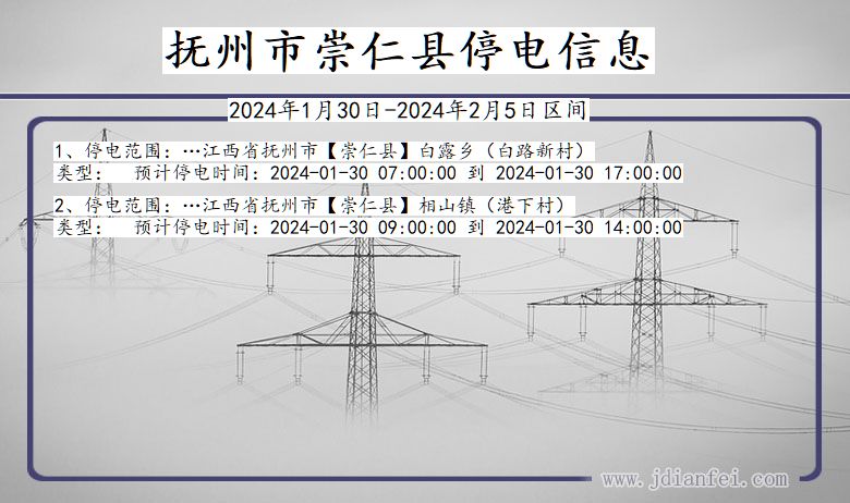 江西省抚州崇仁停电通知