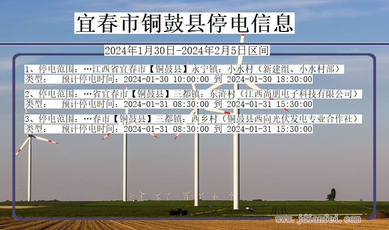 江西省宜春铜鼓停电通知