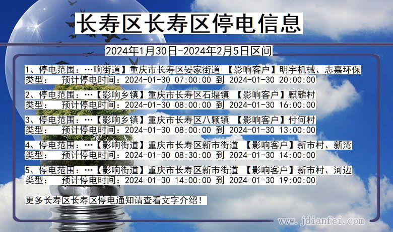 重庆市长寿区长寿停电通知