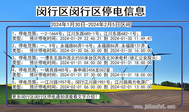 上海市闵行区闵行停电通知