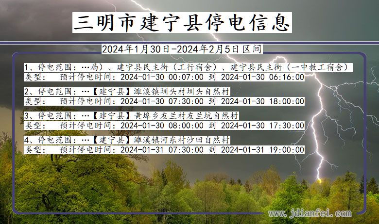 福建省三明建宁停电通知