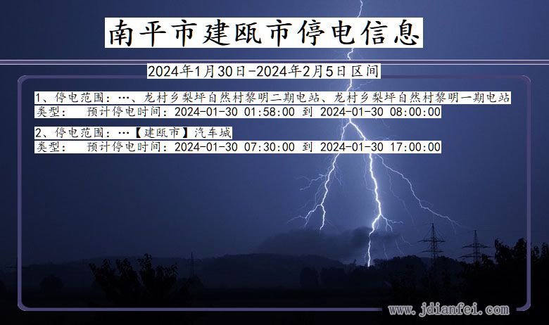 福建省南平建瓯停电通知