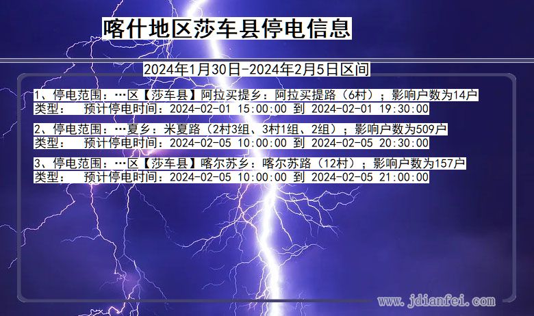 喀什地区莎车停电通知 新疆维吾尔自治区喀什地区莎车停电通知