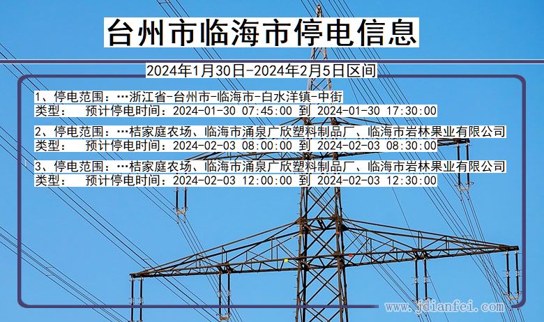 浙江省台州临海停电通知