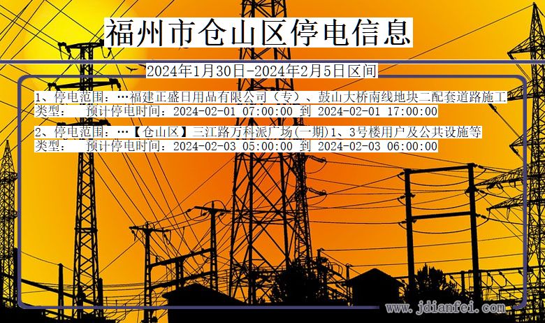 福建省福州仓山停电通知