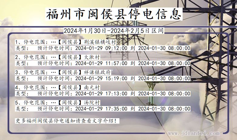 福州闽侯停电通知 福建省福州闽侯停电通知