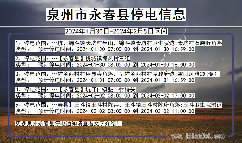 福建省泉州永春停电通知