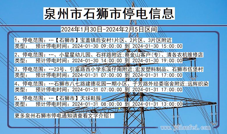 福建省泉州石狮停电通知