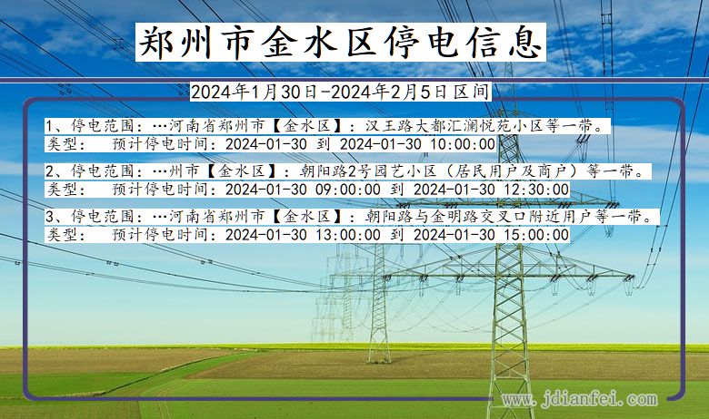 河南省郑州金水停电通知