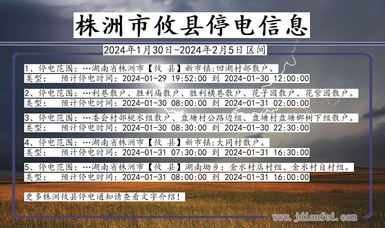 湖南省株洲攸县停电通知