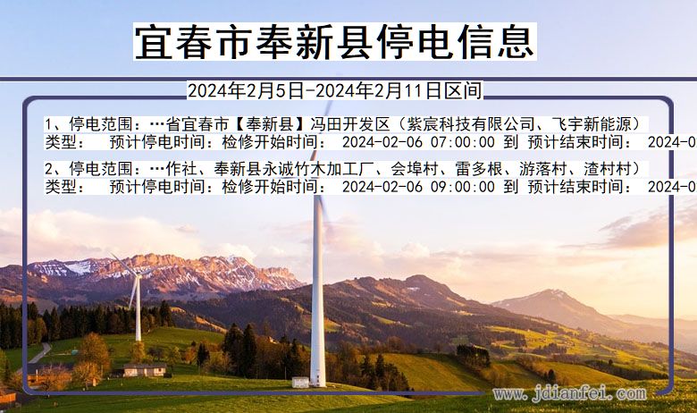 江西省宜春奉新停电通知