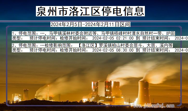 福建省泉州洛江停电通知