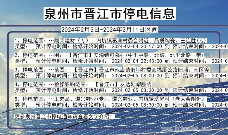 福建省泉州晋江停电通知