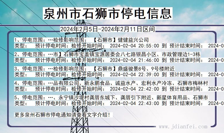 福建省泉州石狮停电通知