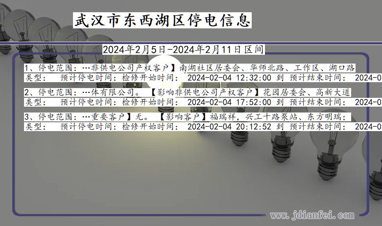 湖北省武汉东西湖停电通知