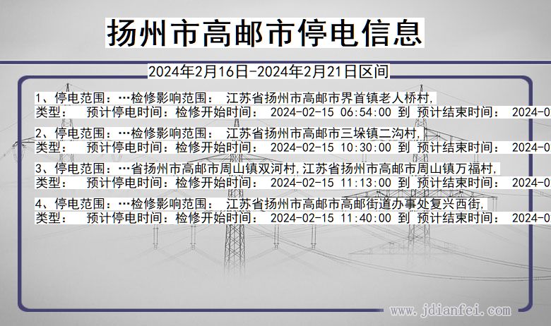 江苏省扬州高邮停电通知