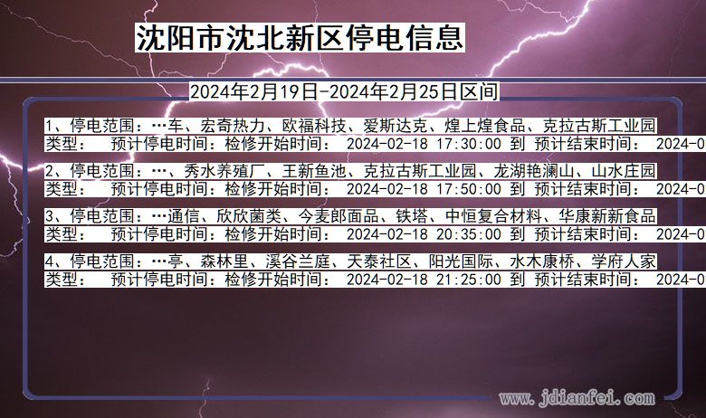 辽宁省沈阳沈北新停电通知