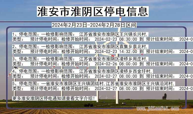 江苏省淮安淮阴停电通知