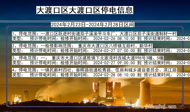 重庆市大渡口区大渡口停电通知