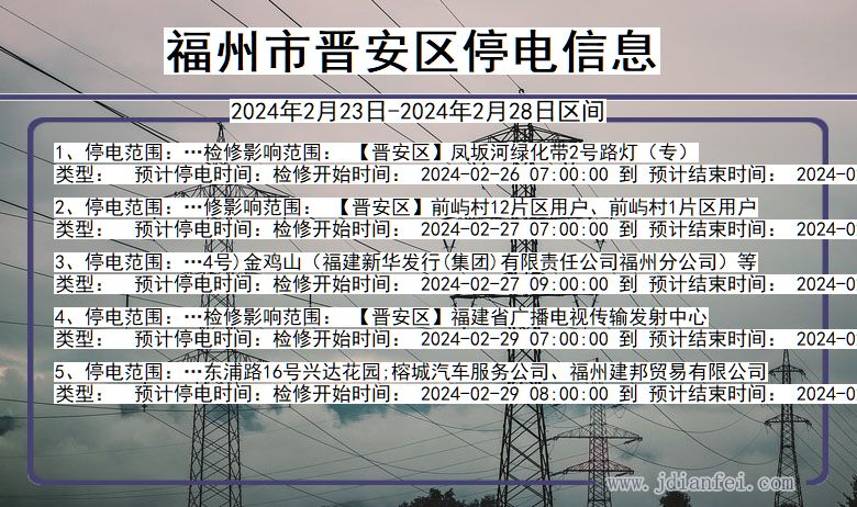 福建省福州晋安停电通知