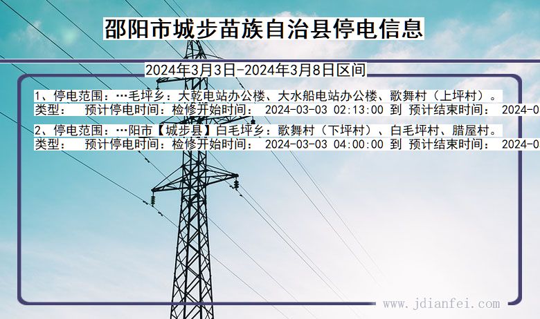 湖南省邵阳城步苗族自治停电通知