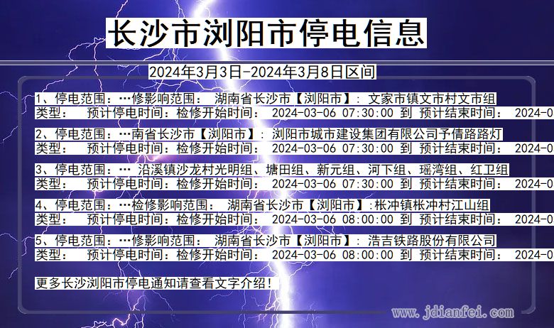 湖南省长沙浏阳停电通知