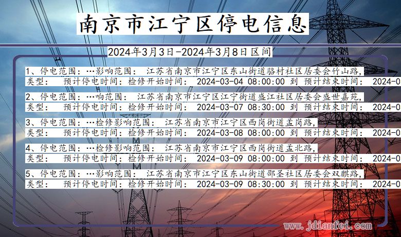 江苏省南京江宁停电通知