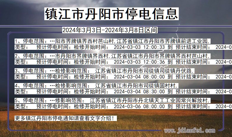 江苏省镇江丹阳停电通知