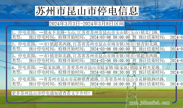 江苏省苏州昆山停电通知