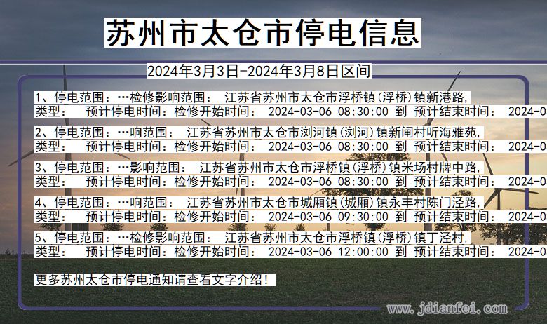 江苏省苏州太仓停电通知