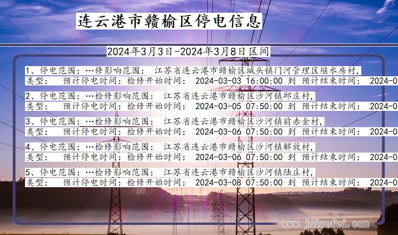 江苏省连云港赣榆停电通知