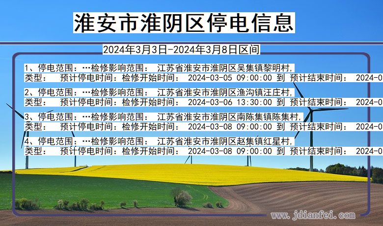 江苏省淮安淮阴停电通知