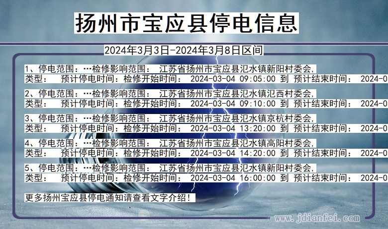 江苏省扬州宝应停电通知