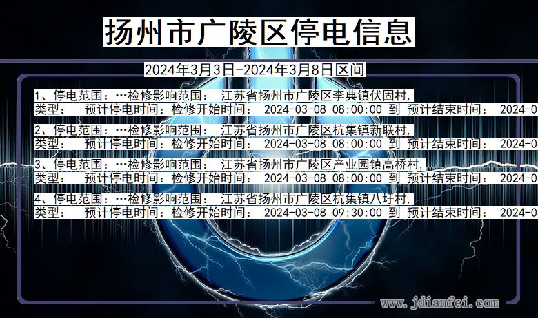 江苏省扬州广陵停电通知