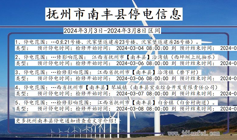 抚州南丰停电通知 江西省抚州南丰停电通知