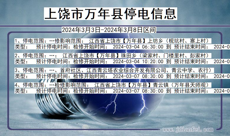 上饶万年停电通知 江西省上饶万年停电通知