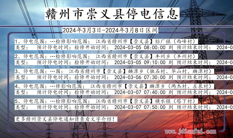 江西省赣州崇义停电通知