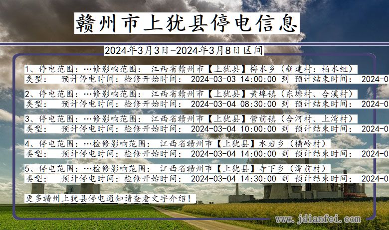 江西省赣州上犹停电通知