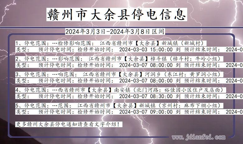 赣州大余停电通知 江西省赣州大余停电通知