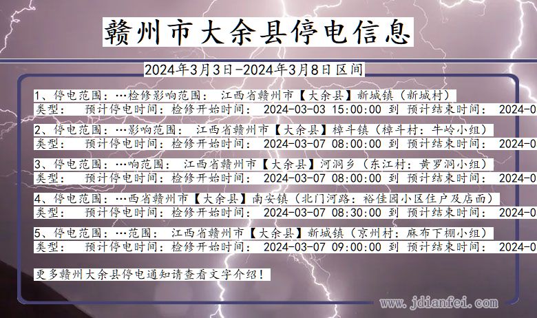 江西省赣州大余停电通知