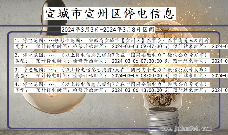 宣城宣州停电通知 安徽省宣城宣州停电通知