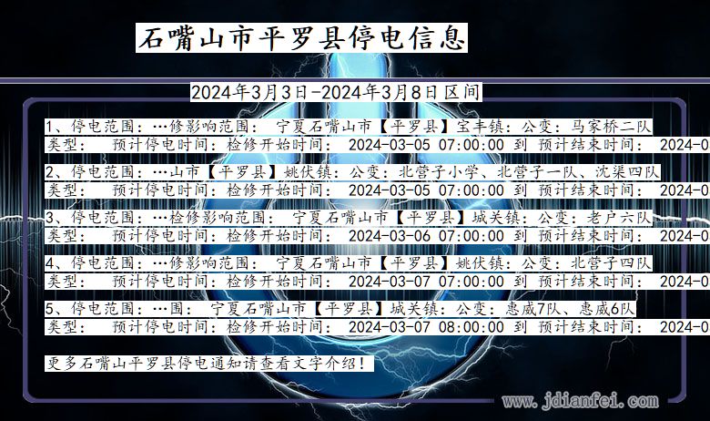 宁夏回族自治区石嘴山平罗停电通知