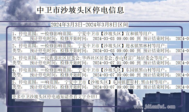 宁夏回族自治区中卫沙坡头停电通知