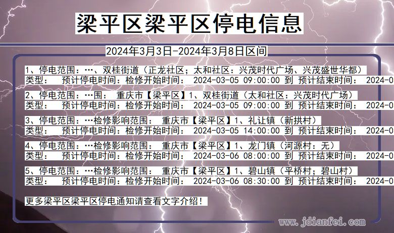 重庆市梁平区梁平停电通知