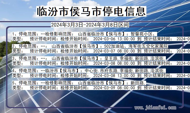 临汾侯马停电通知 山西省临汾侯马停电通知