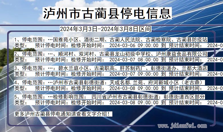 泸州古蔺停电通知 四川省泸州古蔺停电通知